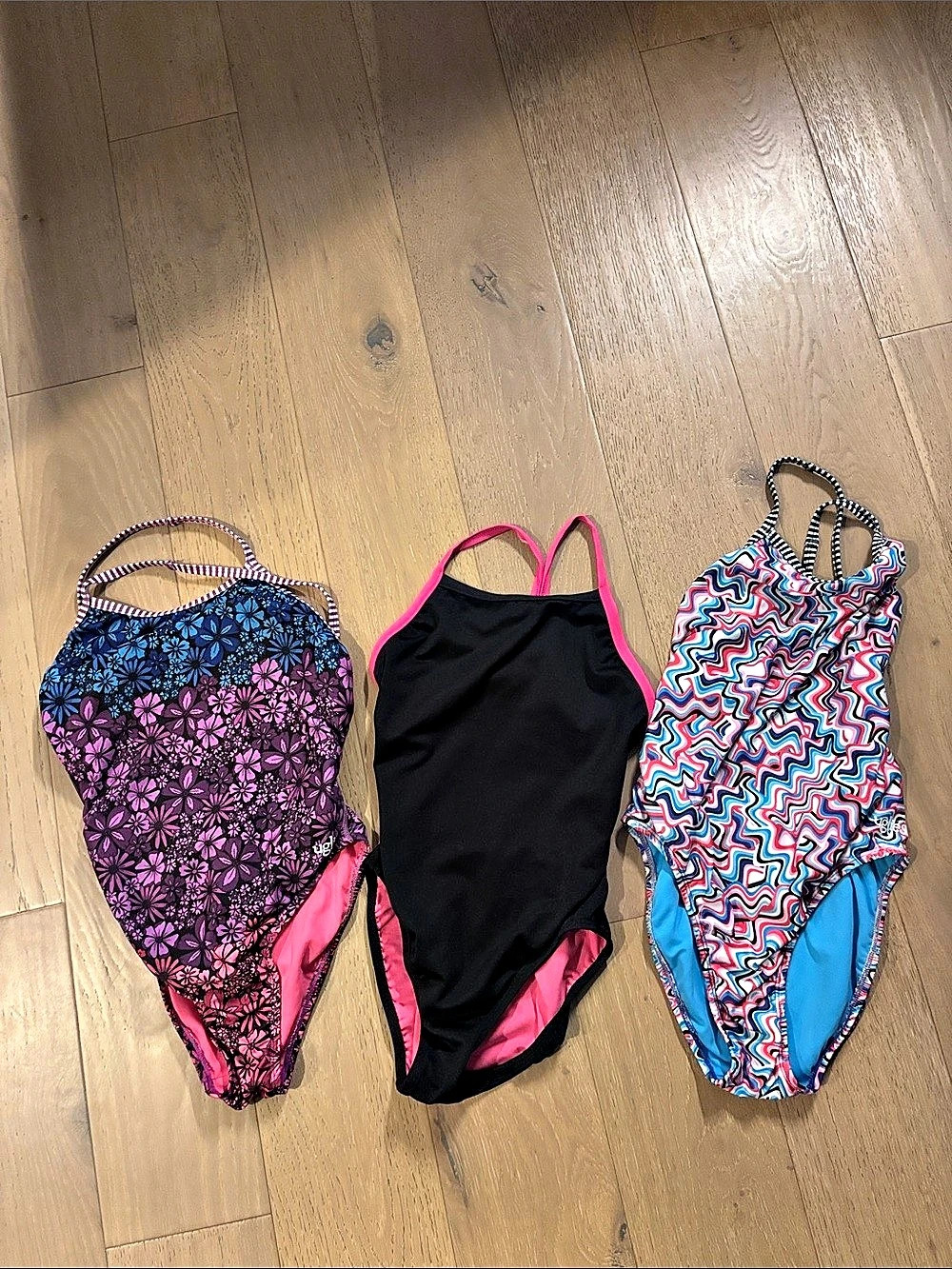 uglies Three One-Piece Swimsuits Pink, Blue, Black Swim Team